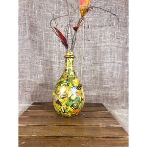 Vintage 1980’s Hand Made Decoupage Bottle/Jug Vase~Room Decor~